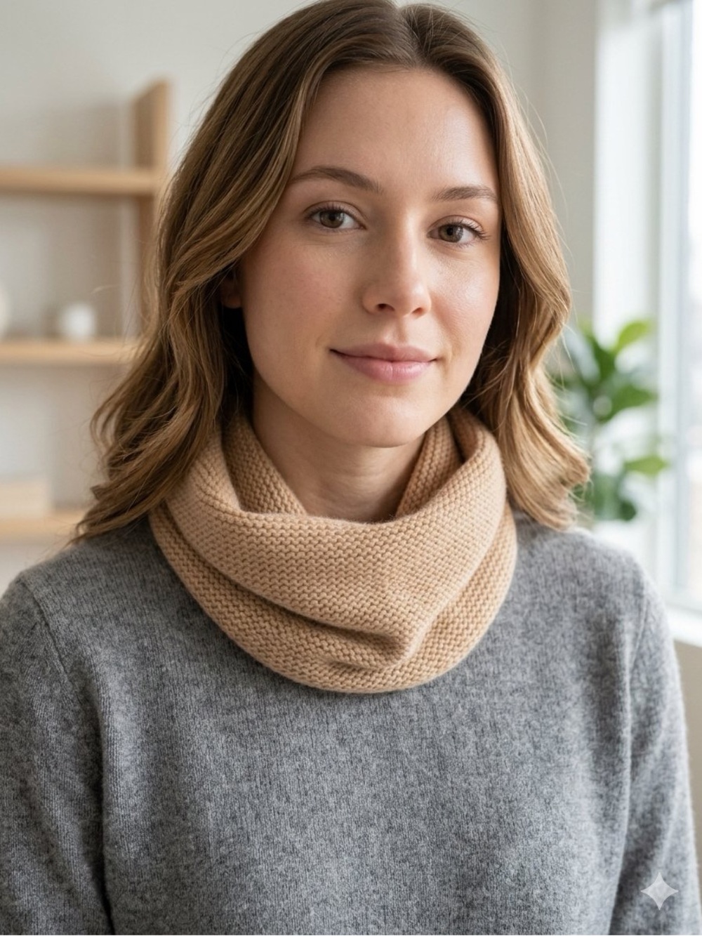 14th& Union Cashmere Twisted Small Infinity Scarf -Cozy & Chic-Camel- NWOT